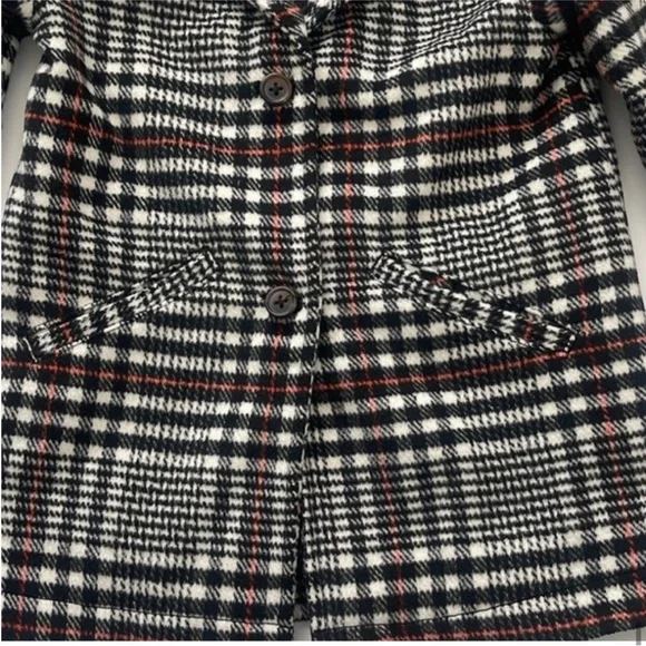 Old Navy Plaid Pea Coat Girls Black White Red Size 5T NWOT - Picture 7 of 8